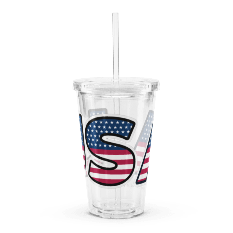 USA Patriotic American Flag Clear Plastic Tumbler
