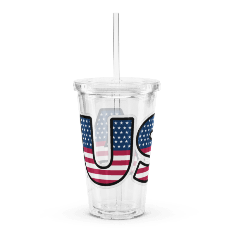 USA Patriotic American Flag Clear Plastic Tumbler