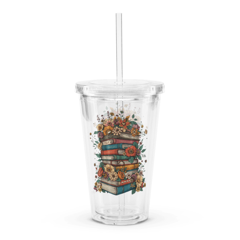 Floral Books Clear Plastic Tumbler