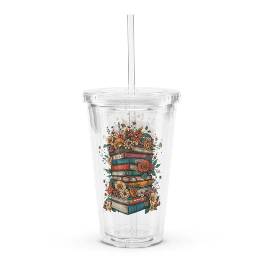 Floral Books Clear Plastic Tumbler