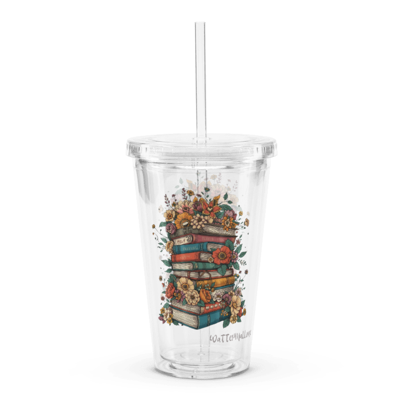 Floral Books Clear Plastic Tumbler