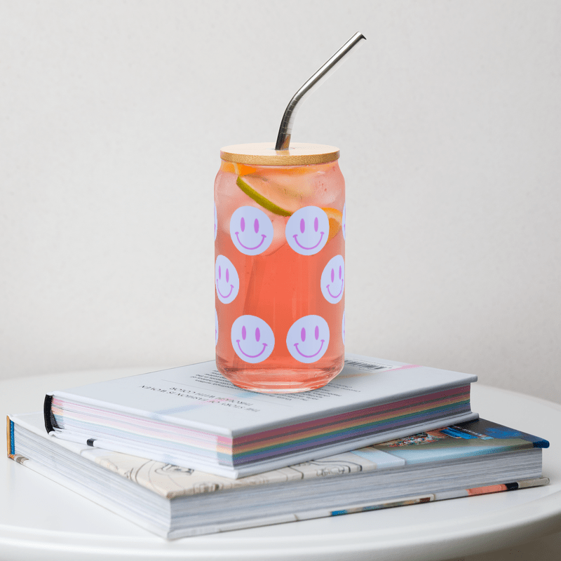 Blue Smiley Emoji Can-shaped Glass