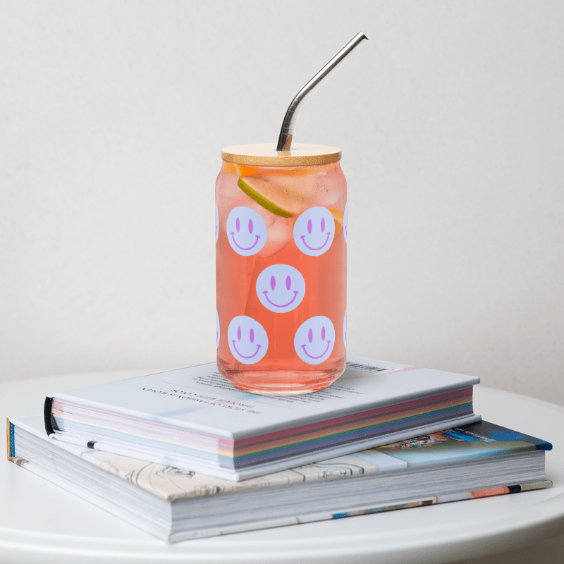 Blue Smiley Emoji Can-shaped Glass