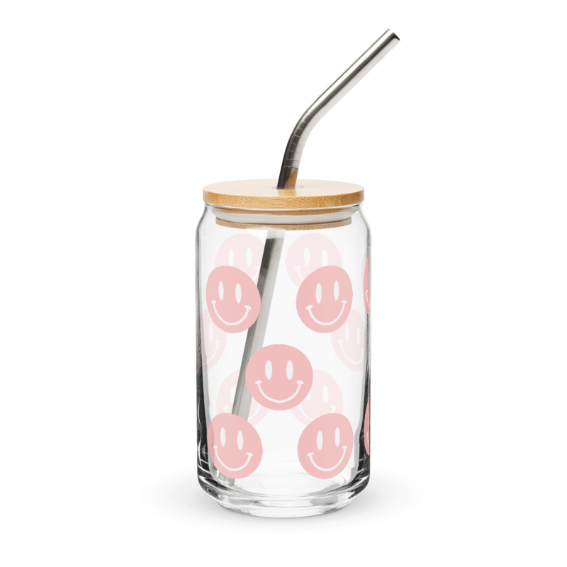 Pink and White Smiley Emoji Can-shaped Glass