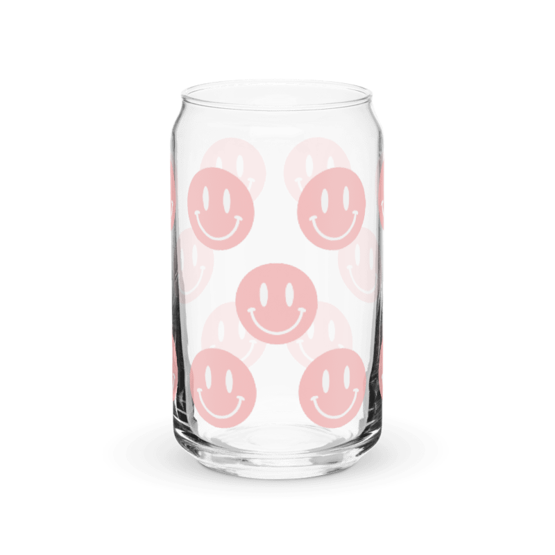 Pink and White Smiley Emoji Can-shaped Glass