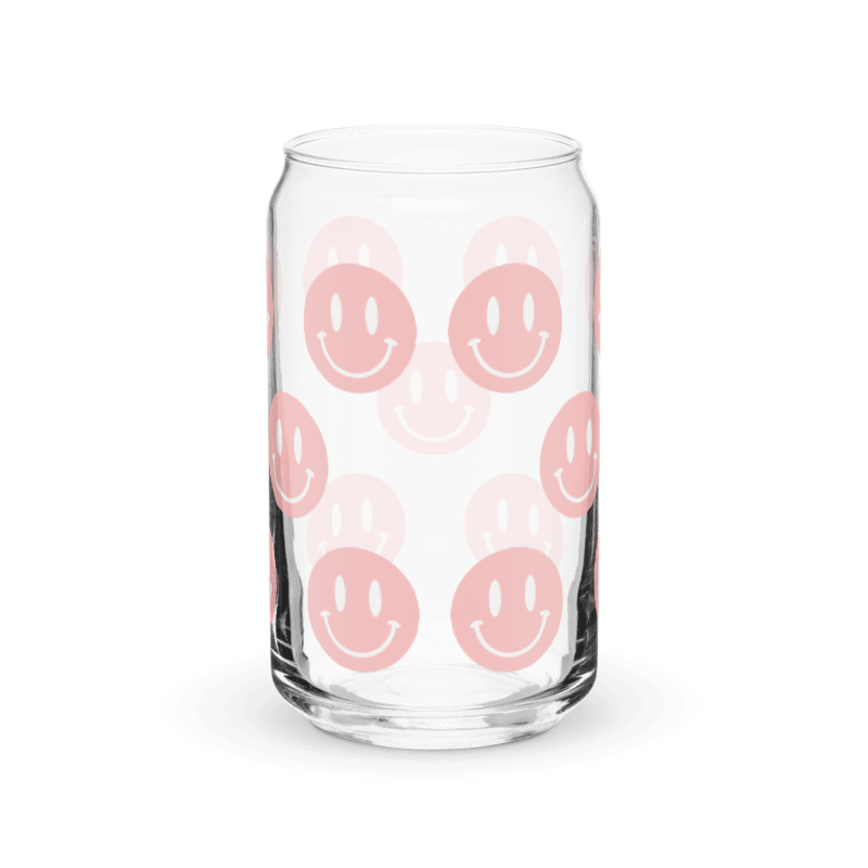 Pink and White Smiley Emoji Can-shaped Glass