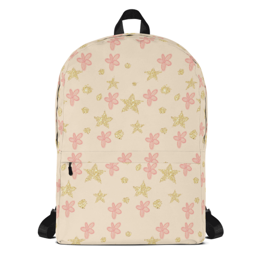 Pink Flowers Gold Stars Backpack