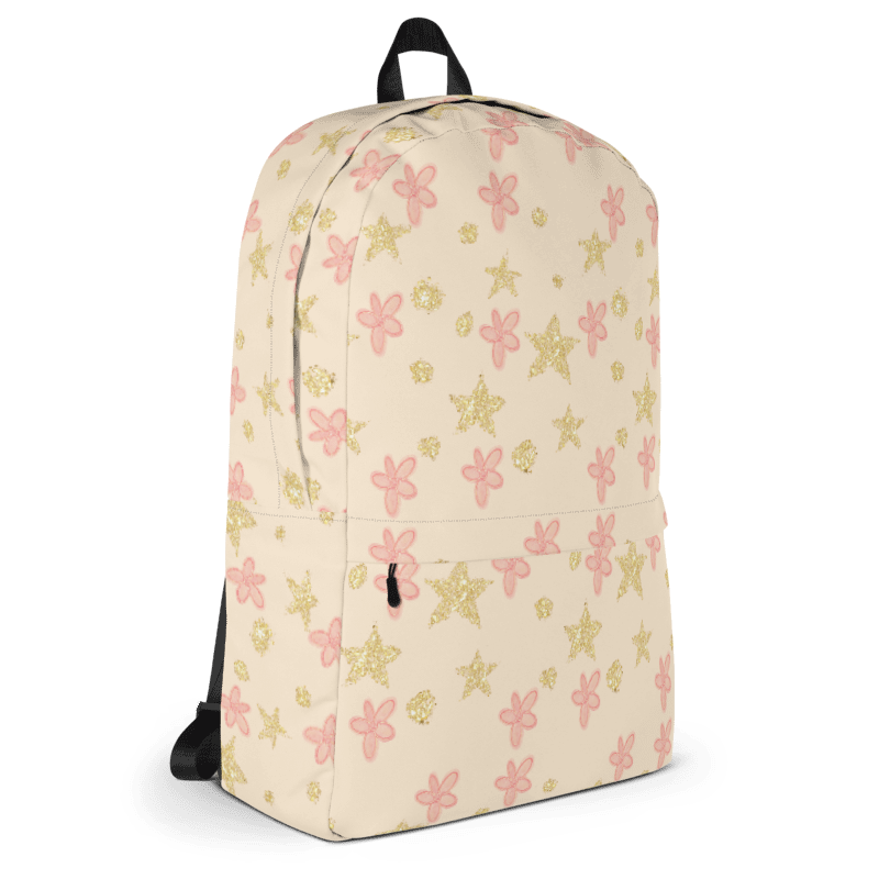 Pink Flowers Gold Stars Backpack