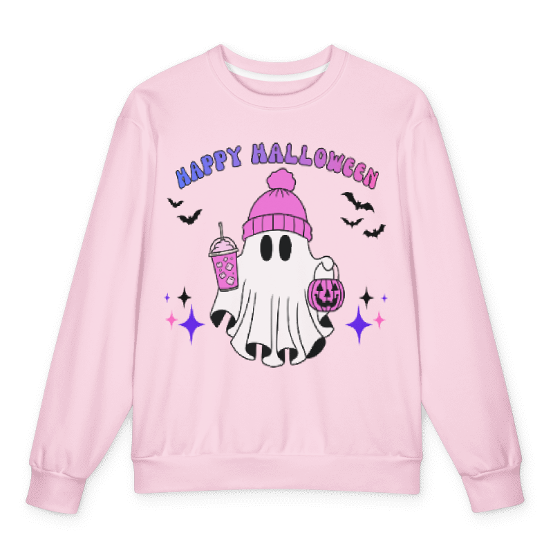 Happy Halloween Pink Oversized Cotton Sweatshirt