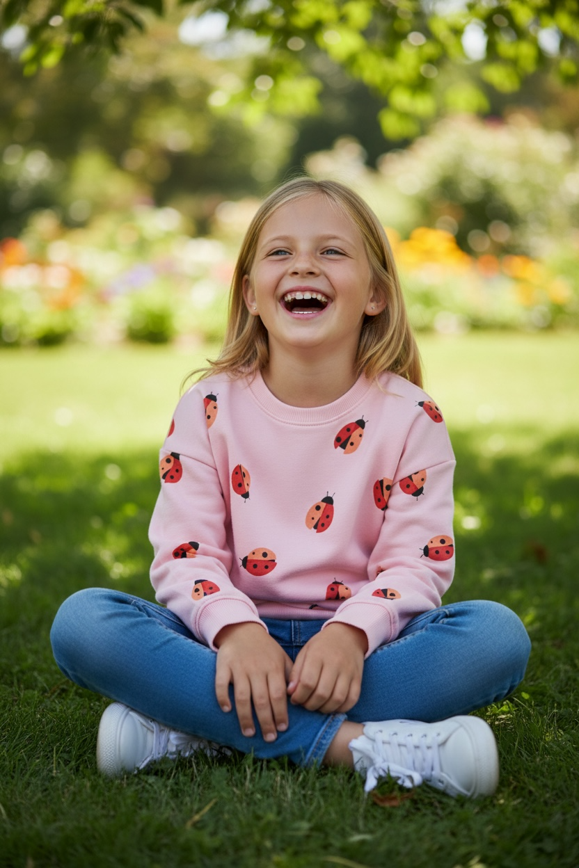 Ladybug Print Crew Neck Sweatshirt