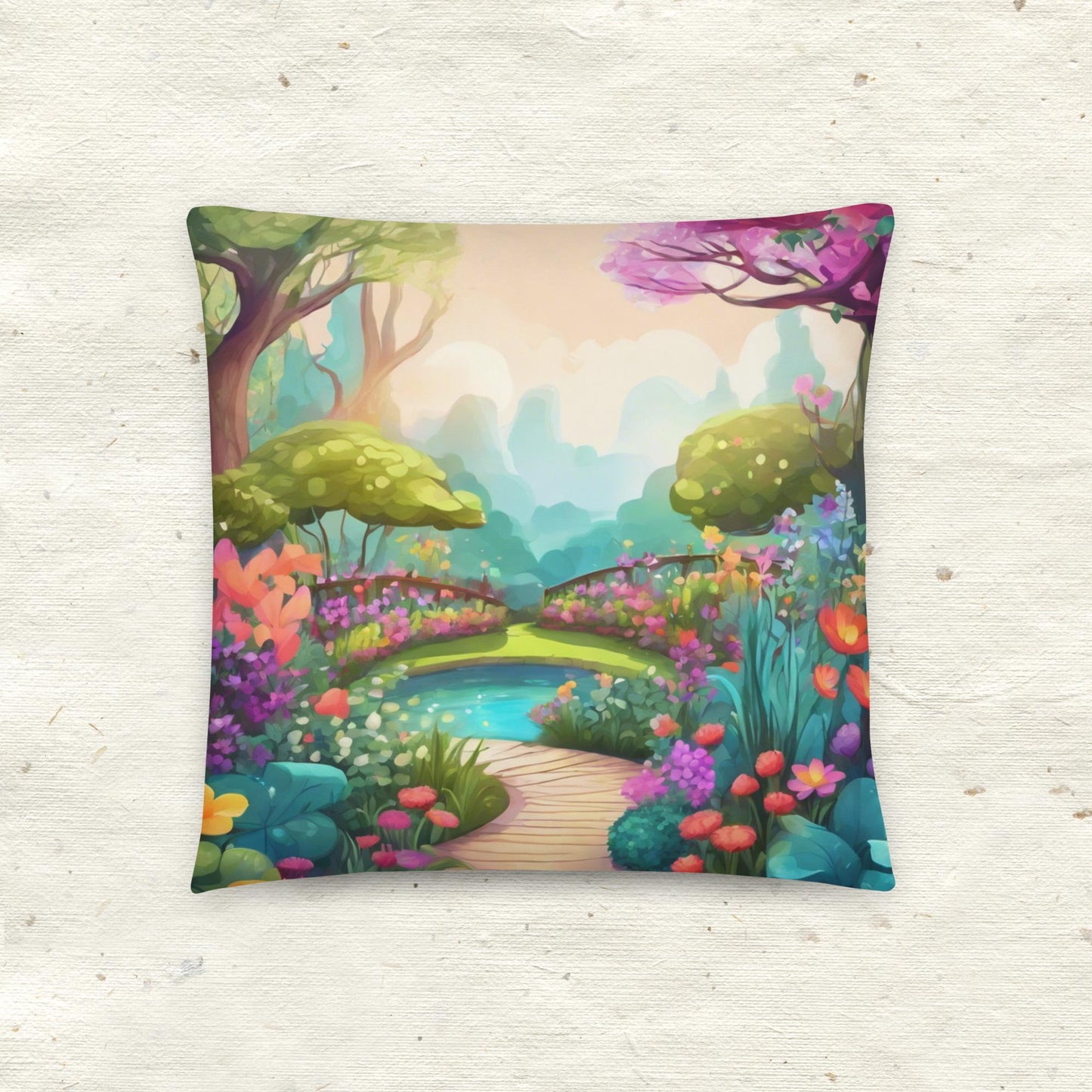 Fairy Tale Garden with Pond Basic Pillow