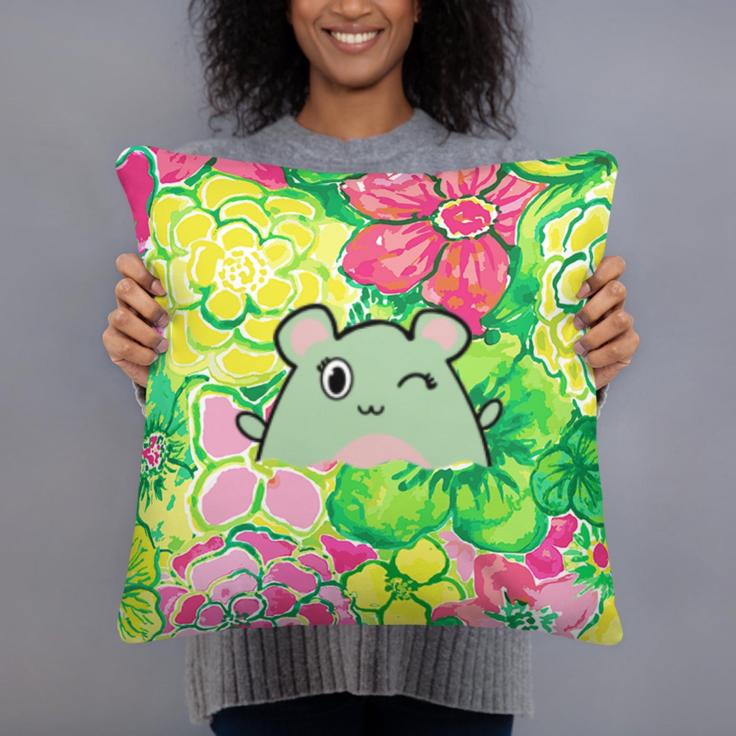 Green and Pink Floral Basic Pillow