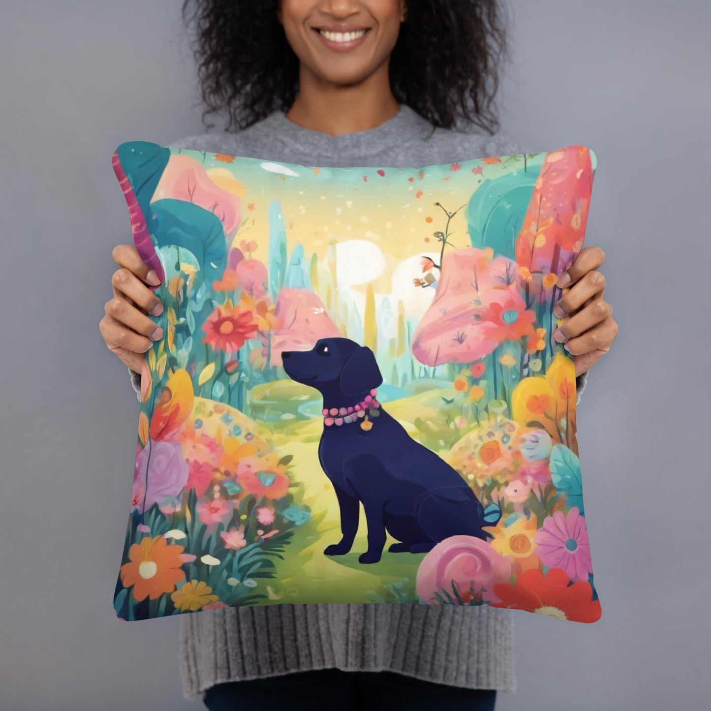 Fairy Tale Black Dog Basic Pillow