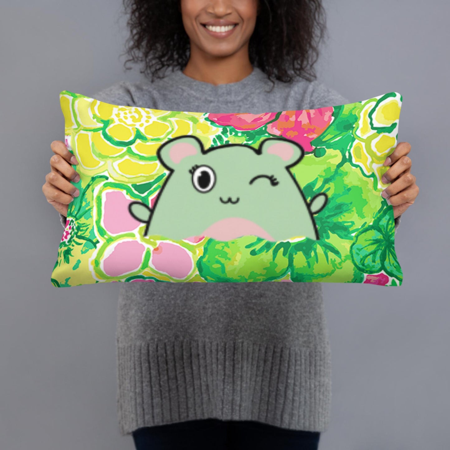 Green and Pink Floral Basic Pillow