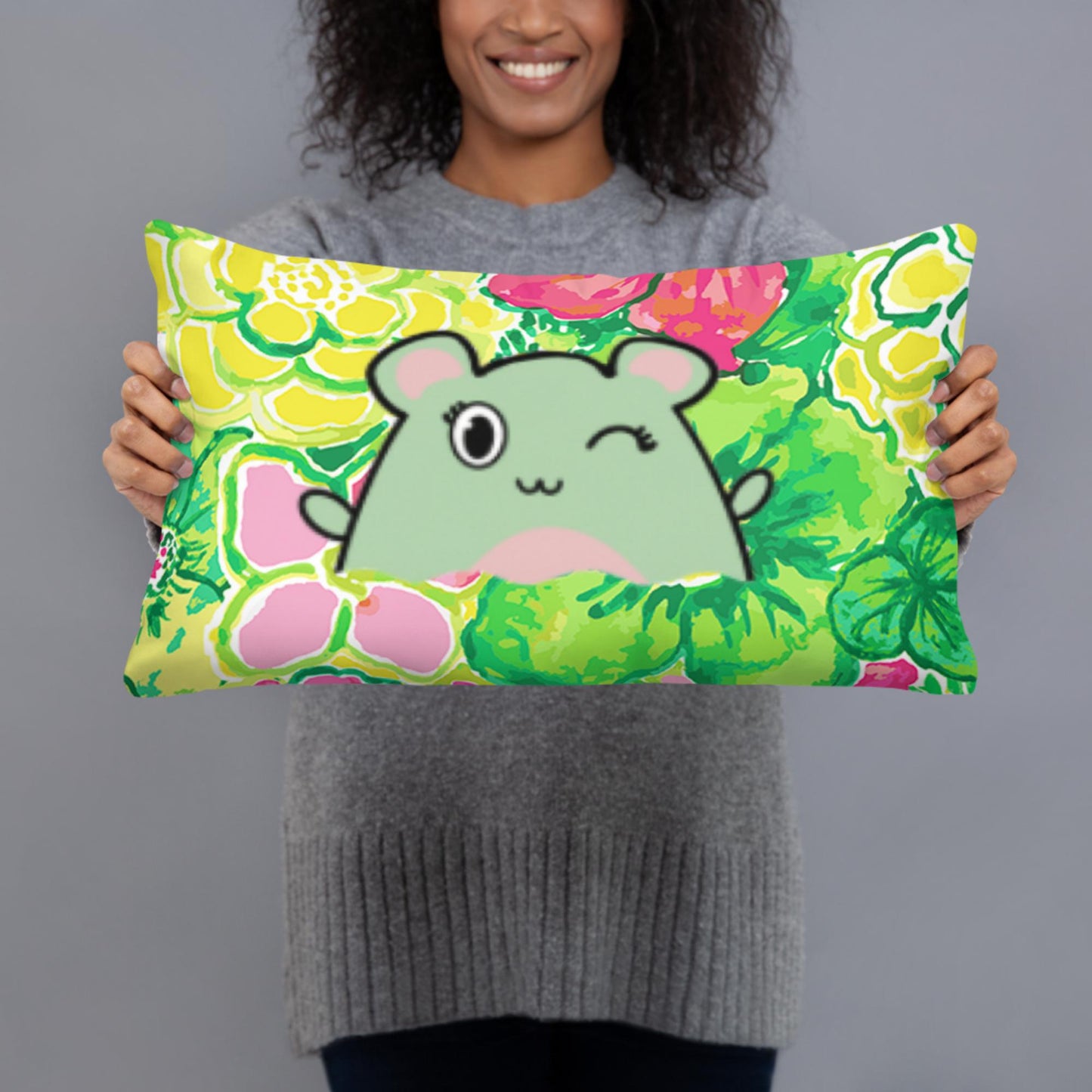 Green and Pink Floral Basic Pillow