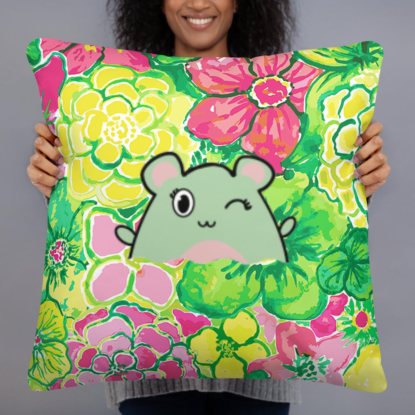 Green and Pink Floral Basic Pillow