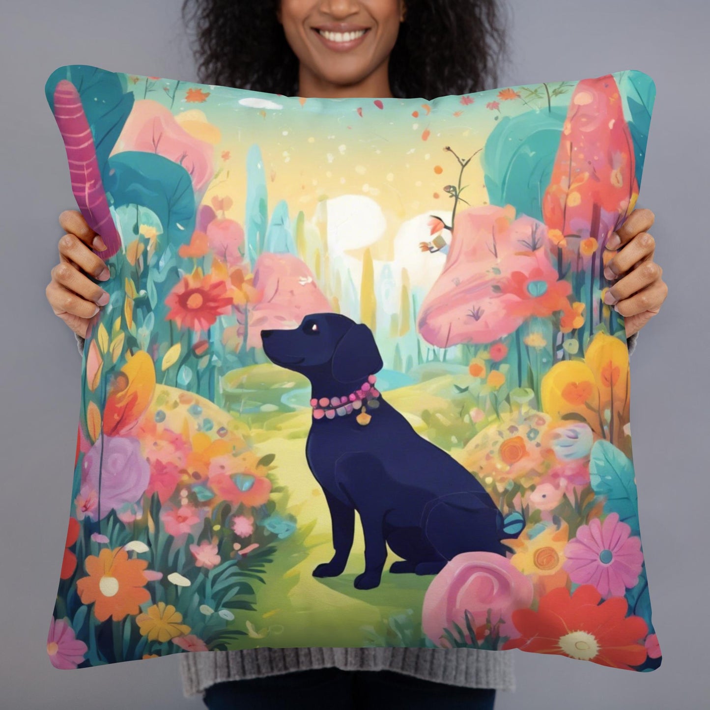 Fairy Tale Black Dog Basic Pillow