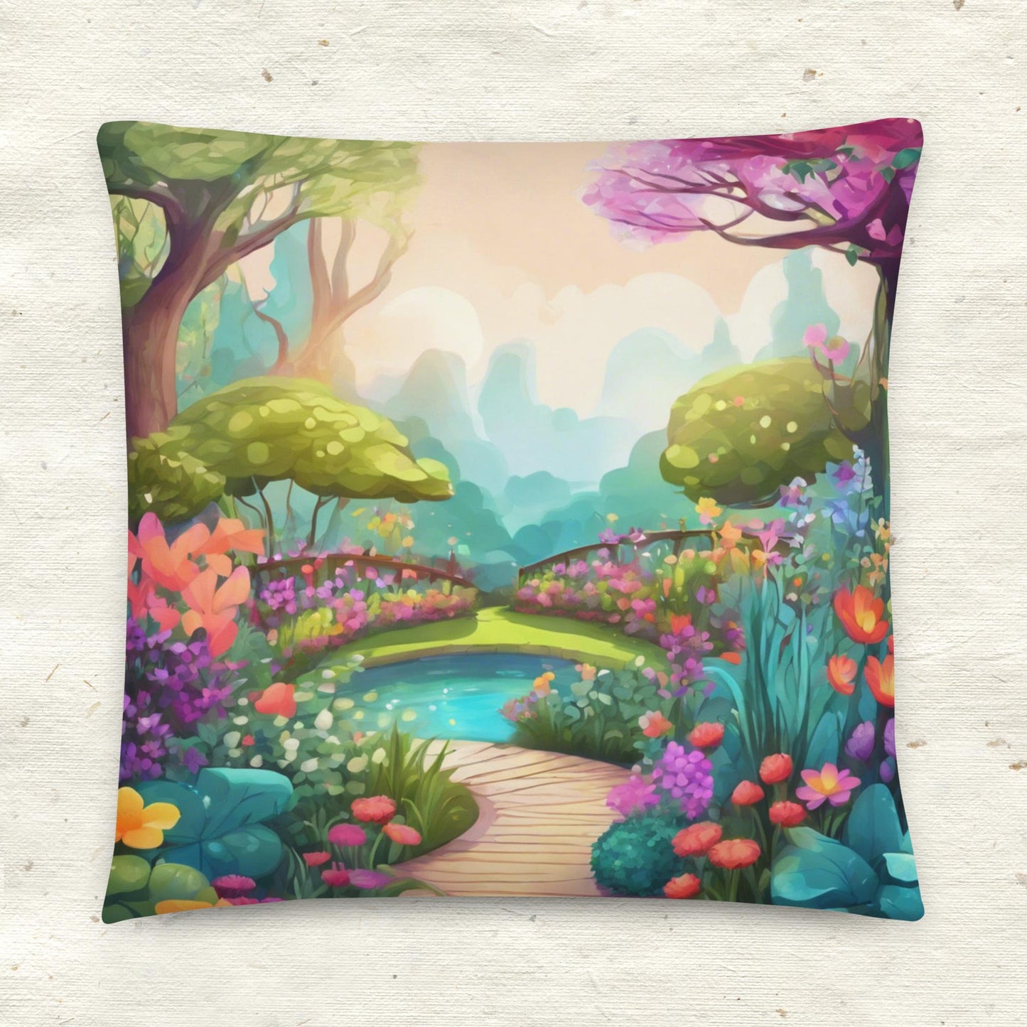 Fairy Tale Garden with Pond Basic Pillow