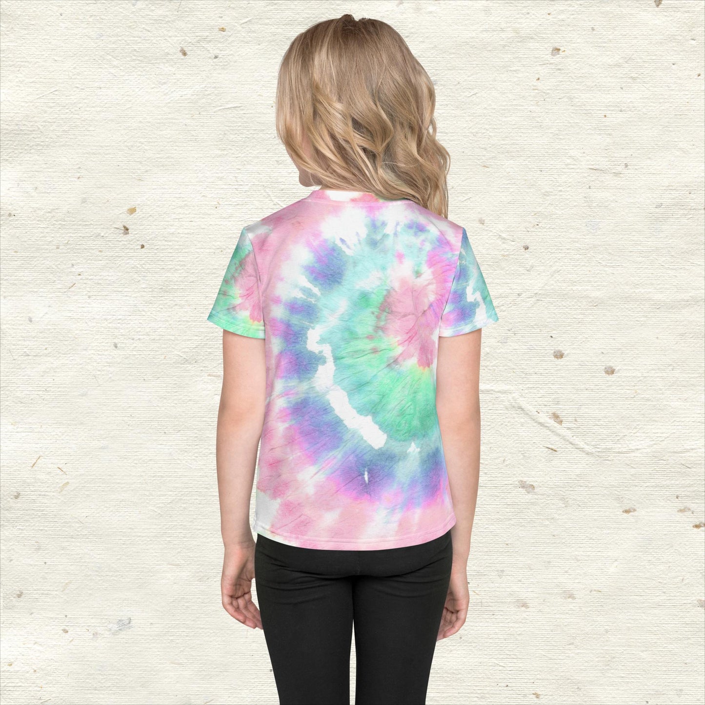 Aqua and Peach Tie Dye Kids Crew Neck T-shirt