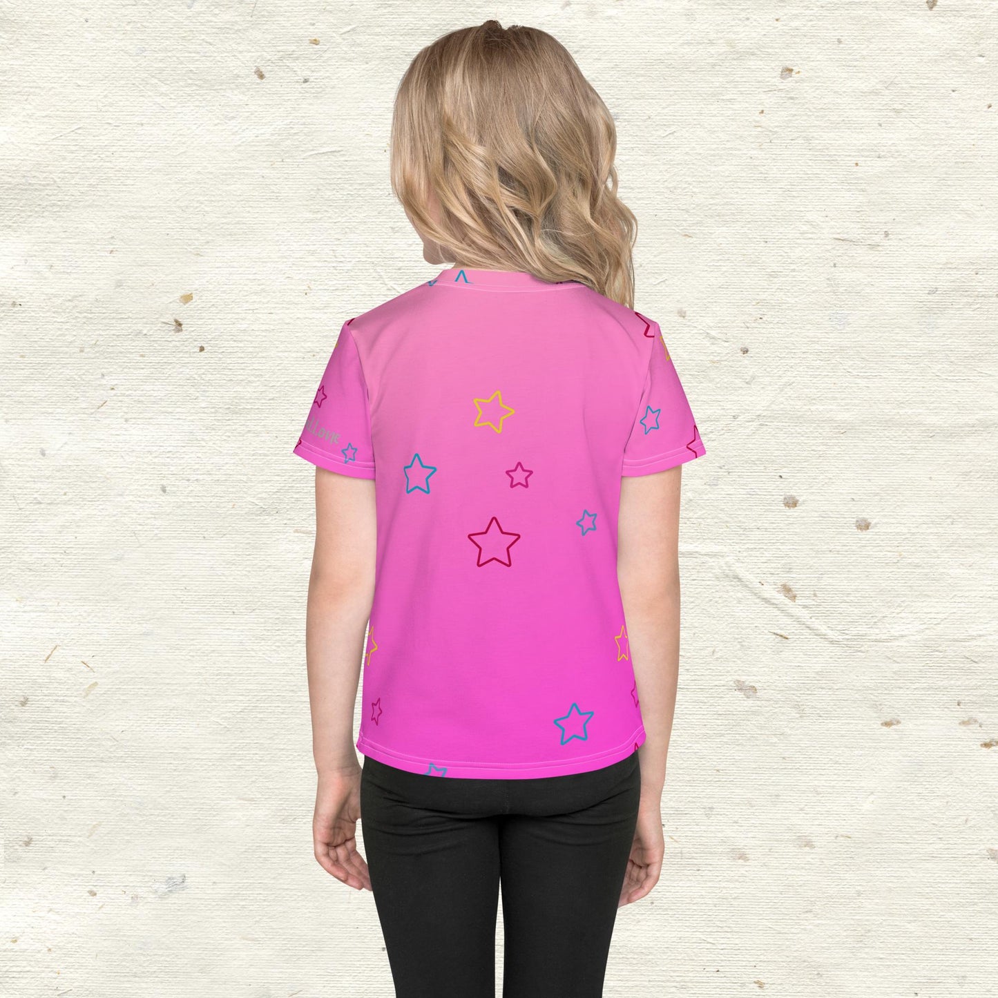 Stars and Pink Ombré Kids Crew Neck T-shirt