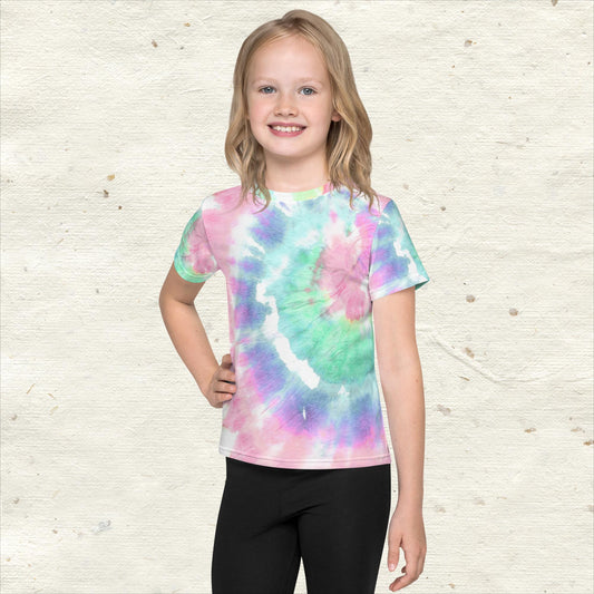 Aqua and Peach Tie Dye Kids Crew Neck T-shirt