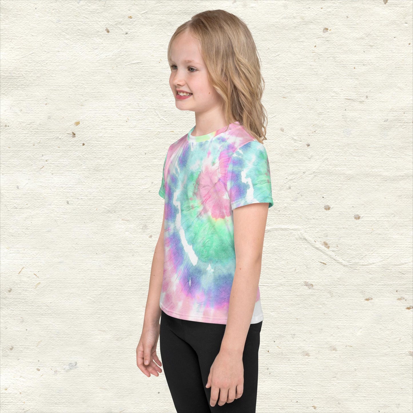 Aqua and Peach Tie Dye Kids Crew Neck T-shirt