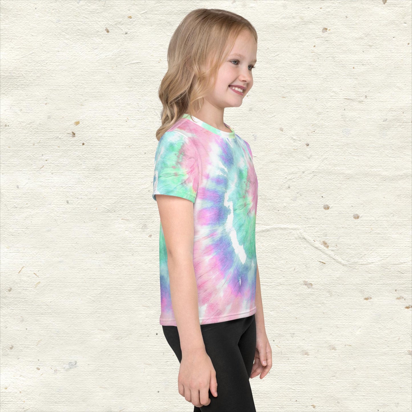 Aqua and Peach Tie Dye Kids Crew Neck T-shirt