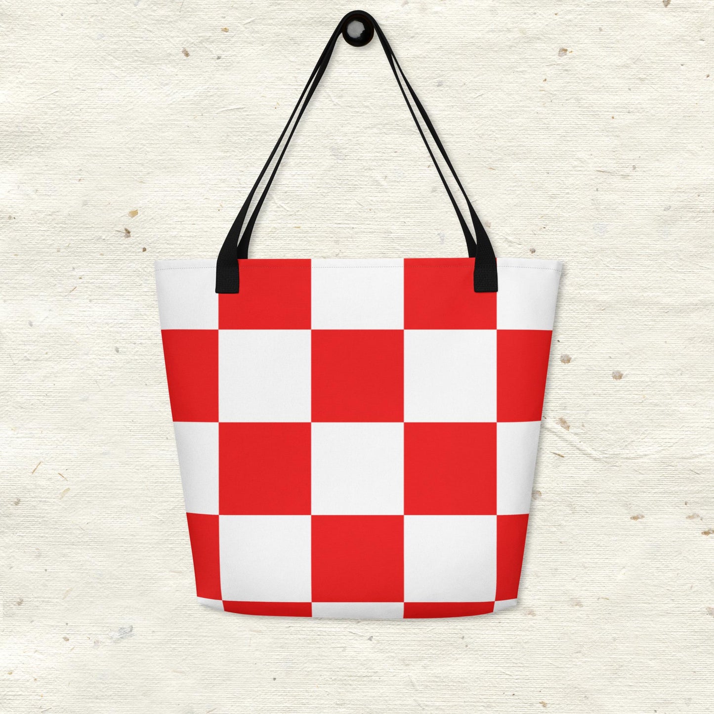 Red and White Checkered All-Over Print Large Tote Bag