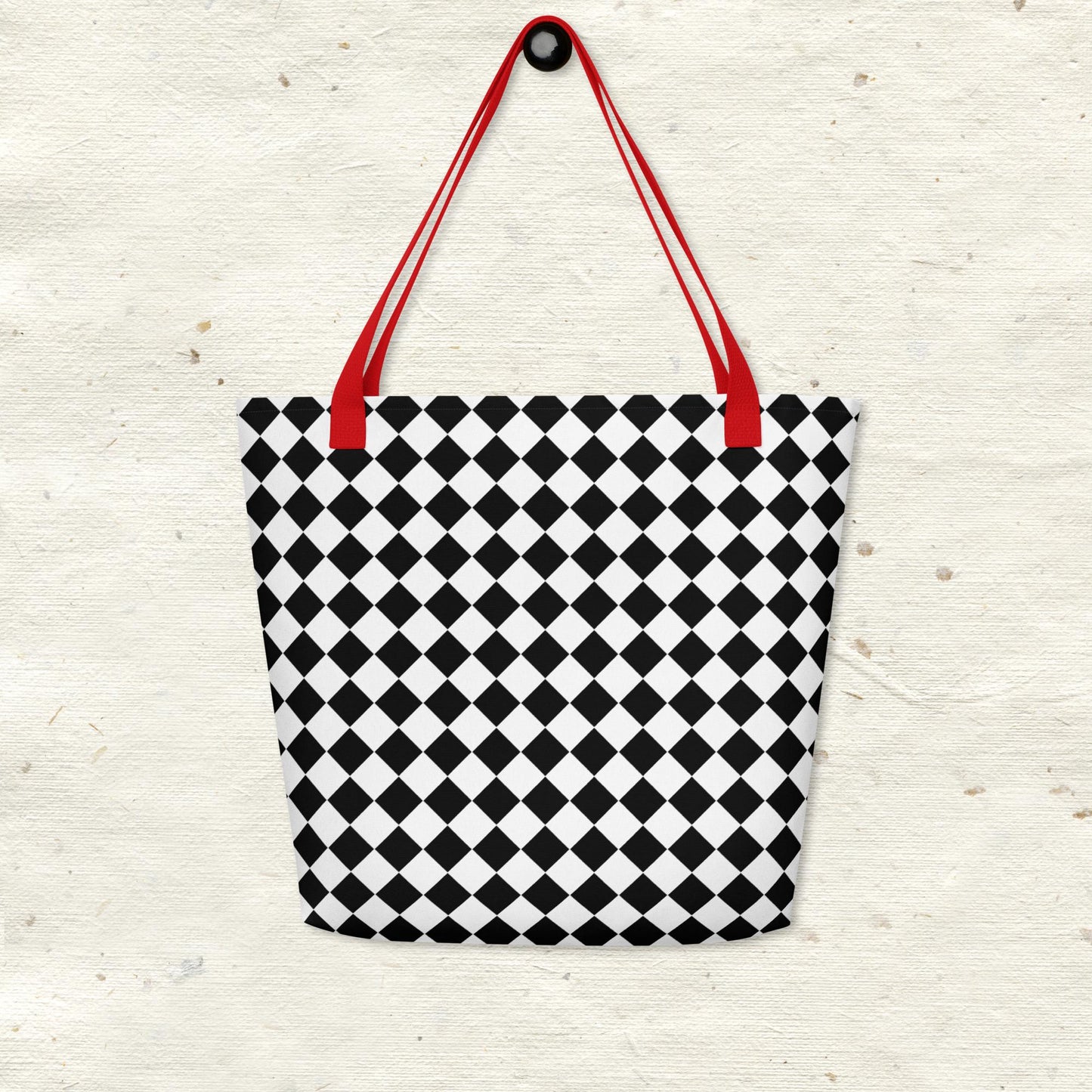 Black and White Diamond Pattern All-Over Print Large Tote Bag