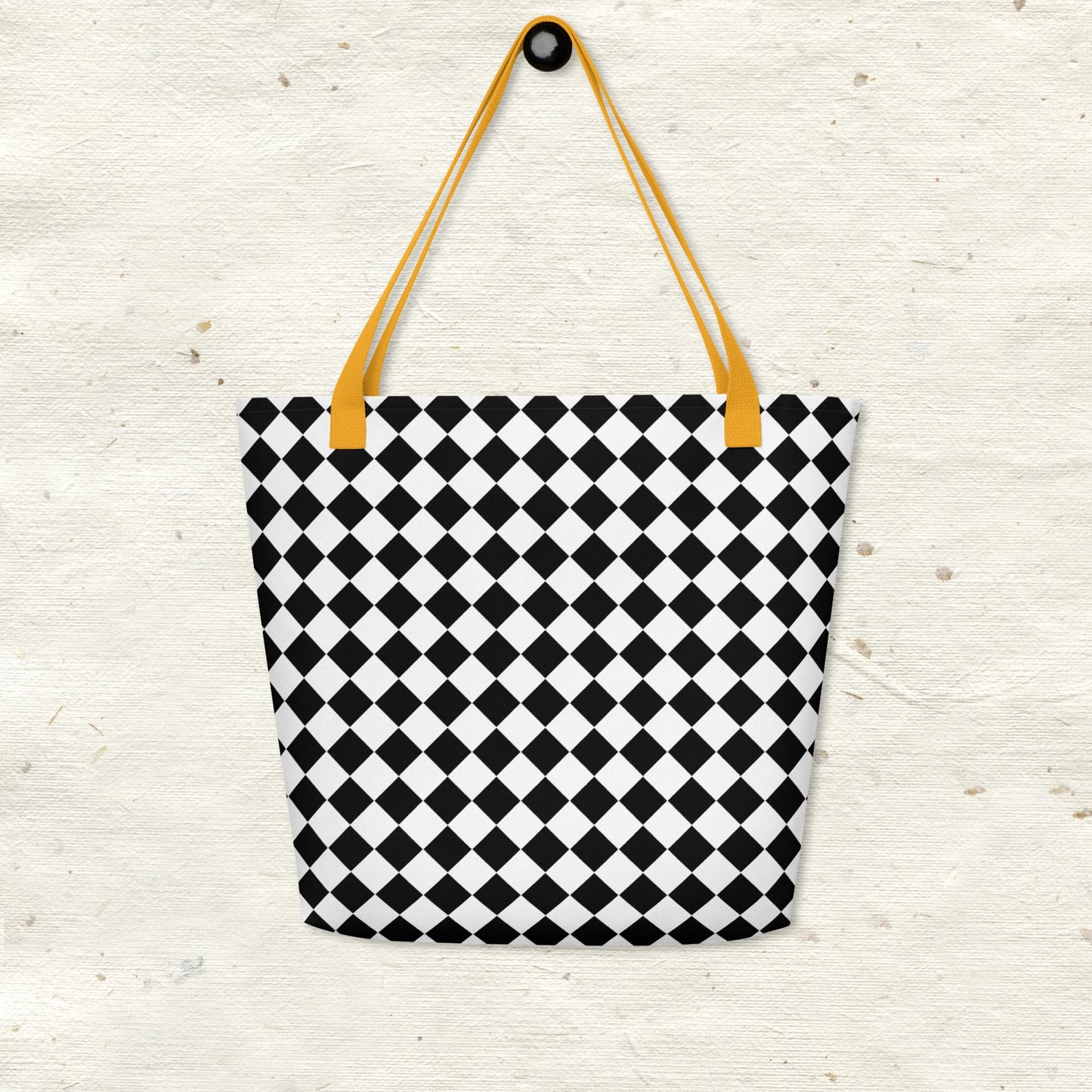 Black and White Diamond Pattern All-Over Print Large Tote Bag