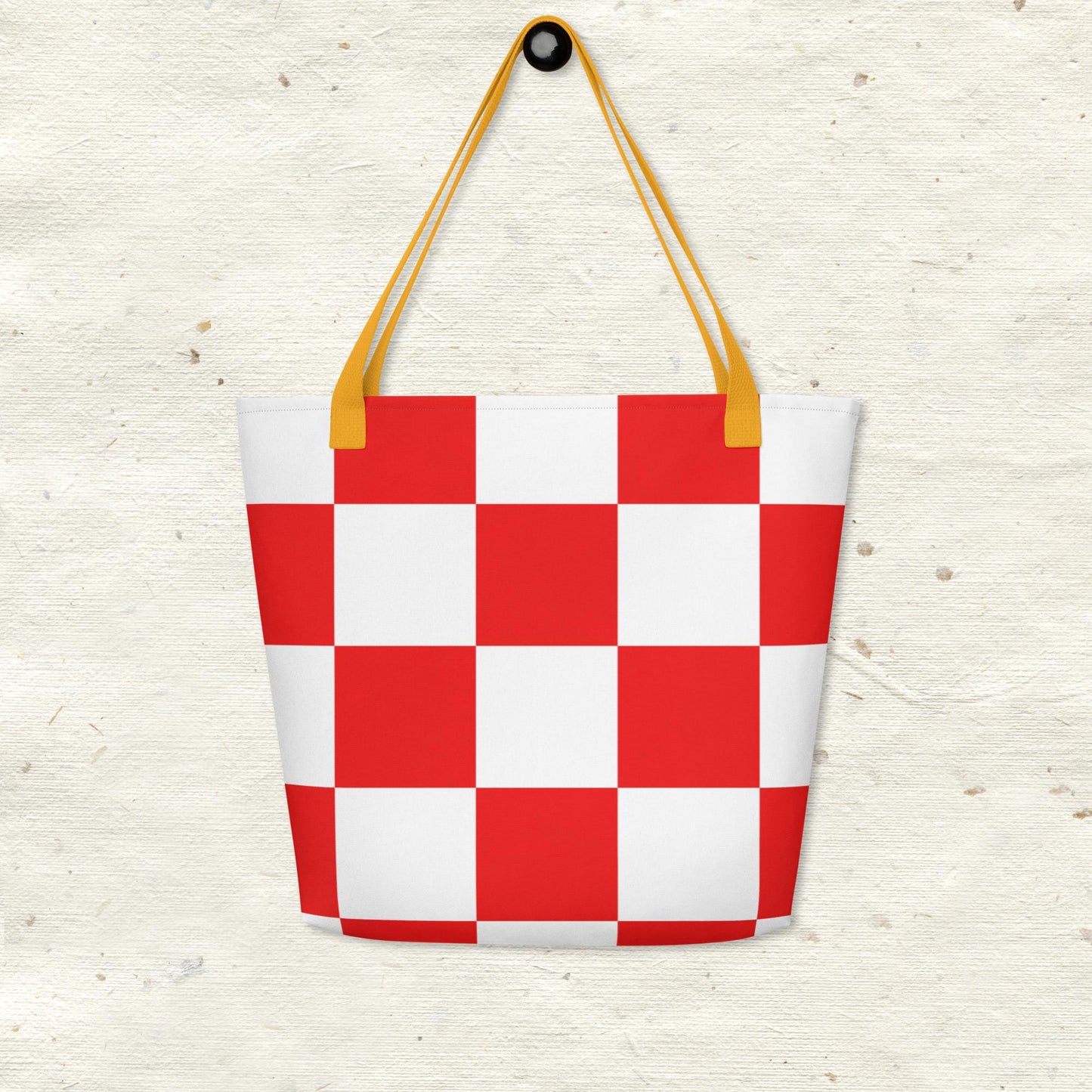 Red and White Checkered All-Over Print Large Tote Bag