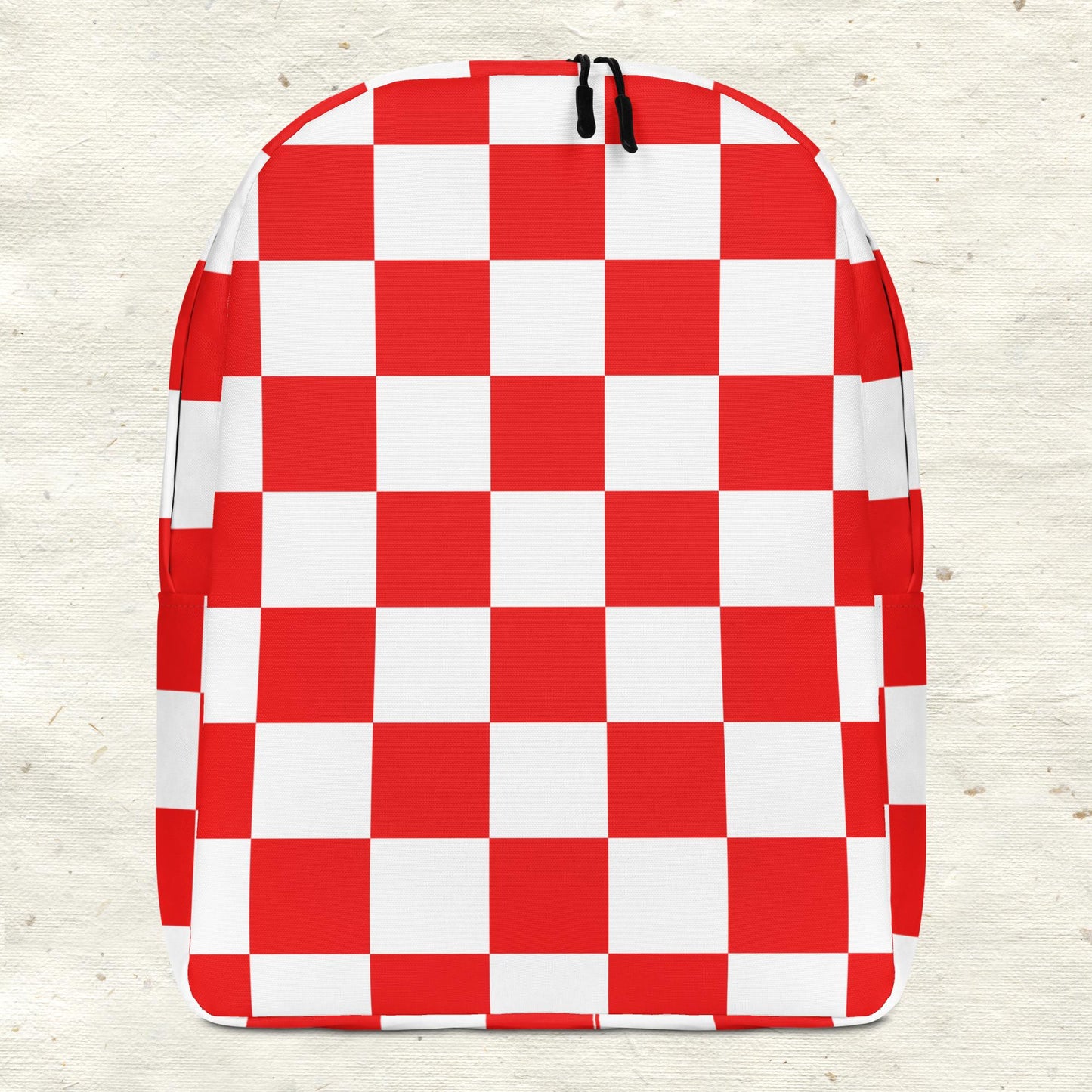 Red and White Checkered Minimalist Backpack