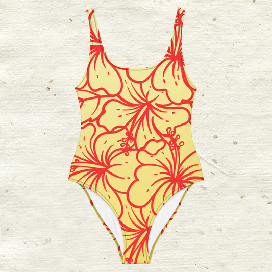 Red Tropical Flowers One-Piece Swimsuit