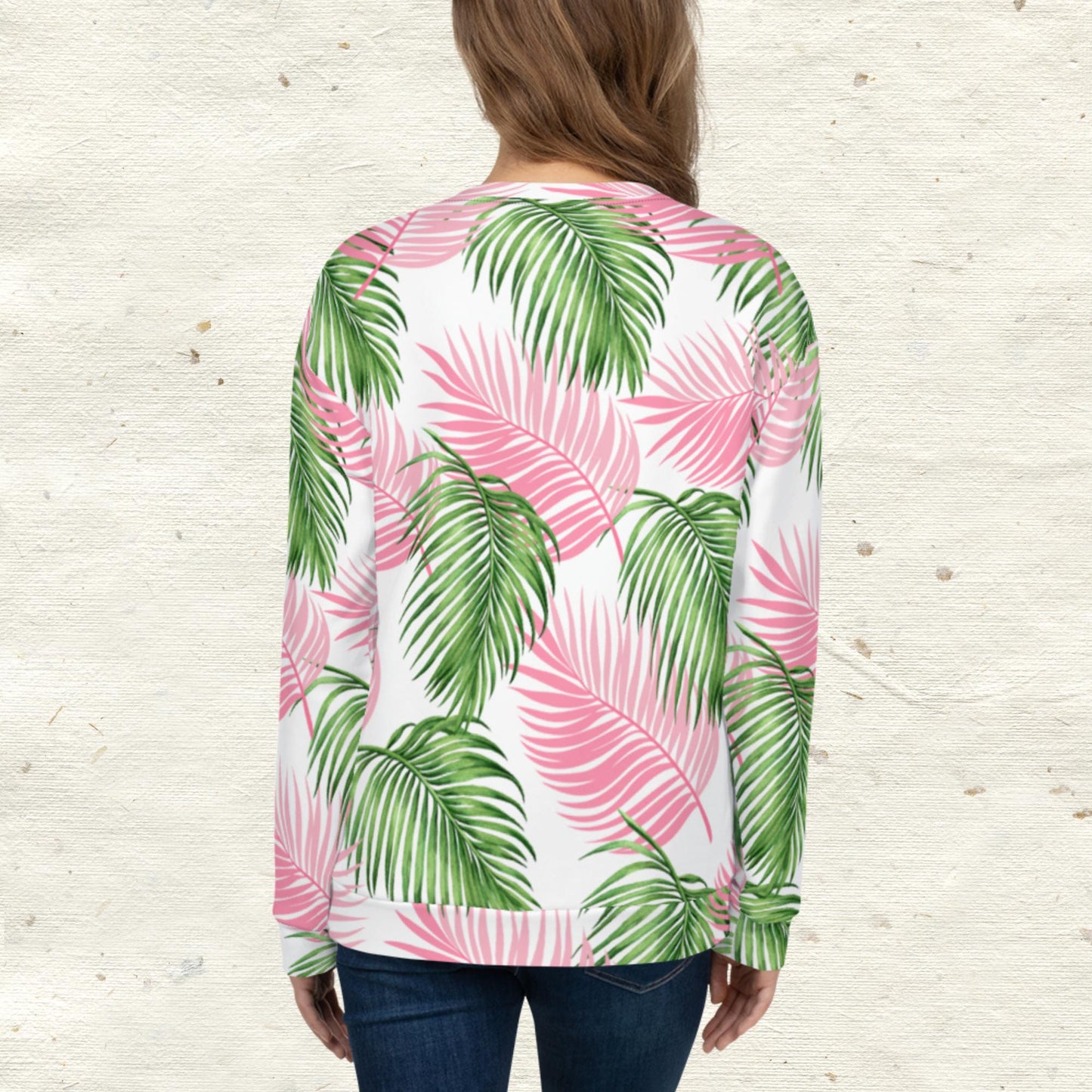 Pink Green Palm Leaves Unisex Sweatshirt