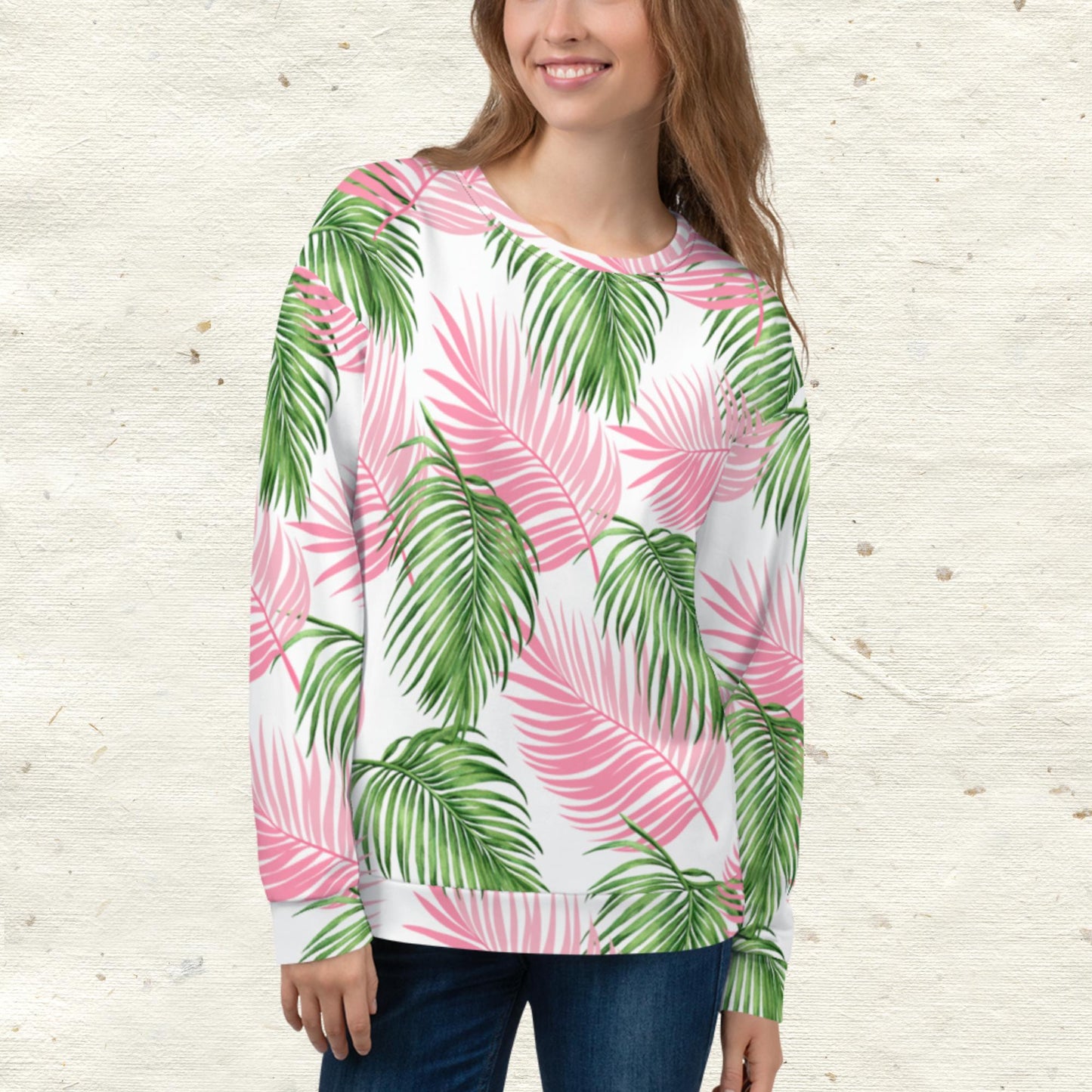 Pink Green Palm Leaves Unisex Sweatshirt