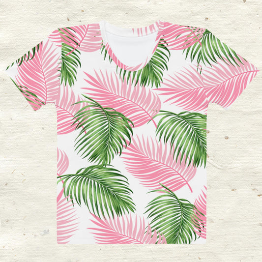 Pink and Green Palm Leaves Women's T-shirt