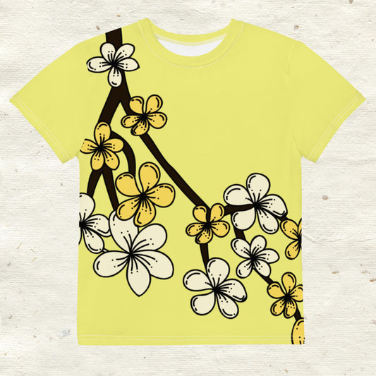 Yellow and White Flowers Youth crew neck t-shirt