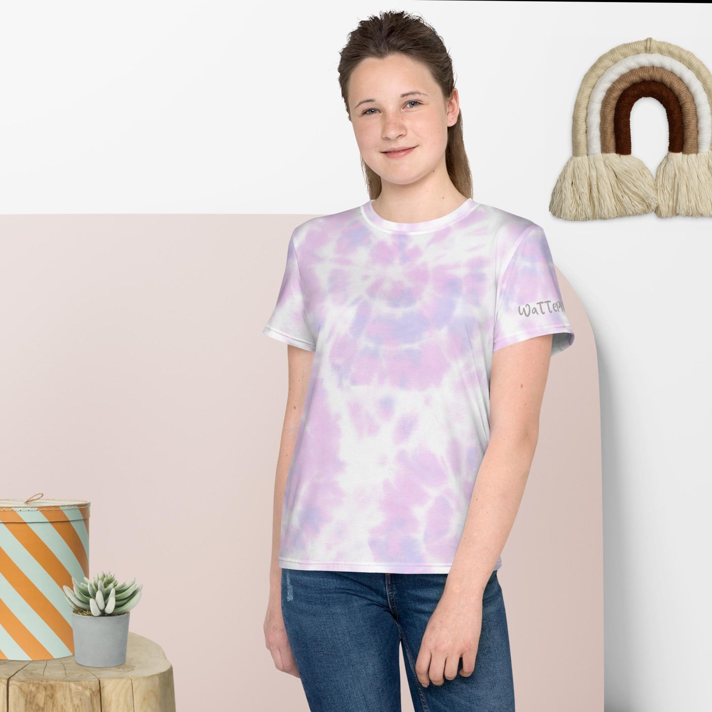 Purple and Pink Tie Dye Youth Crew Neck  T-shirt