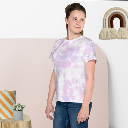 Purple and Pink Tie Dye Youth Crew Neck  T-shirt