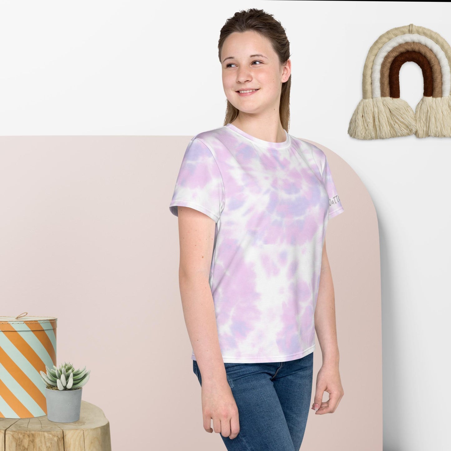 Purple and Pink Tie Dye Youth Crew Neck  T-shirt