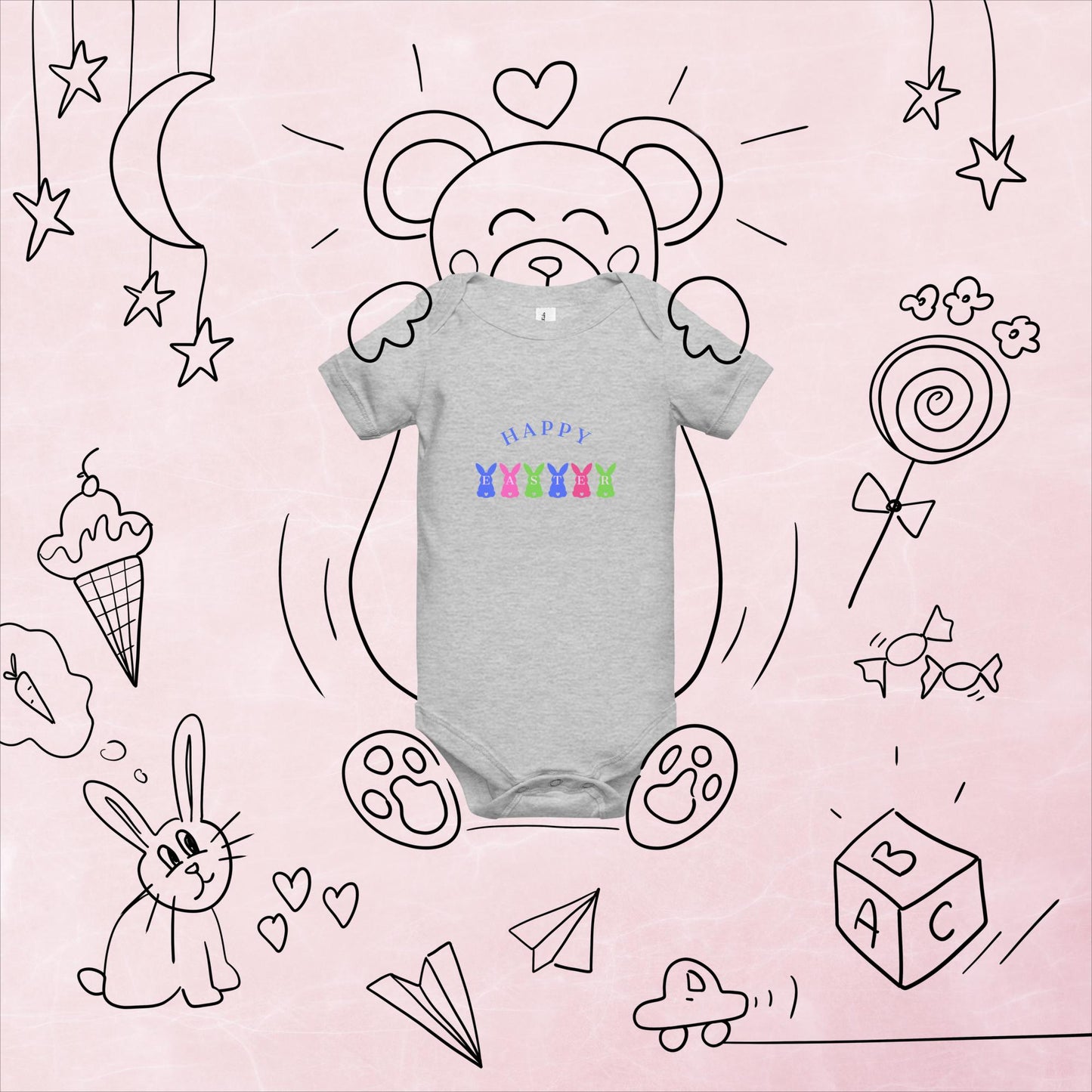 Happy Easter Six Bunnies Baby Short Sleeve One Piece