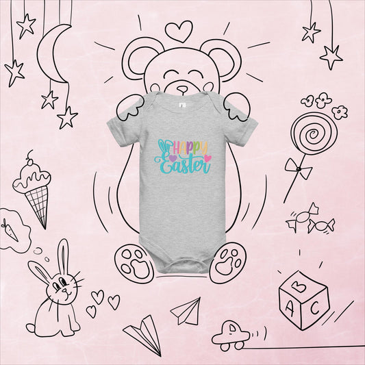 Happy Easter with Hearts Baby Short Sleeve One Piece