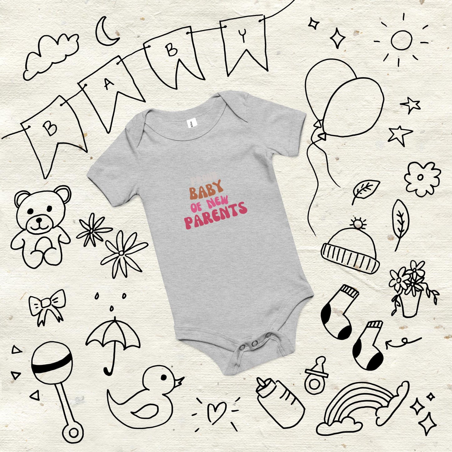 Proud Baby of New Parents Pink Short Sleeve One Piece