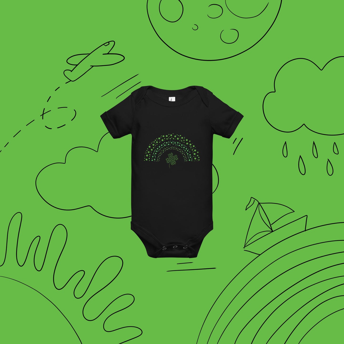 St Patrick’s Day Clover Rainbow Green Baby Short Sleeve One Piece