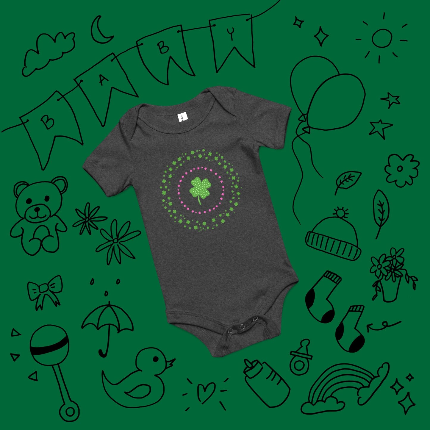 Green Cloverleaf in Circles Baby Short Sleeve One Piece