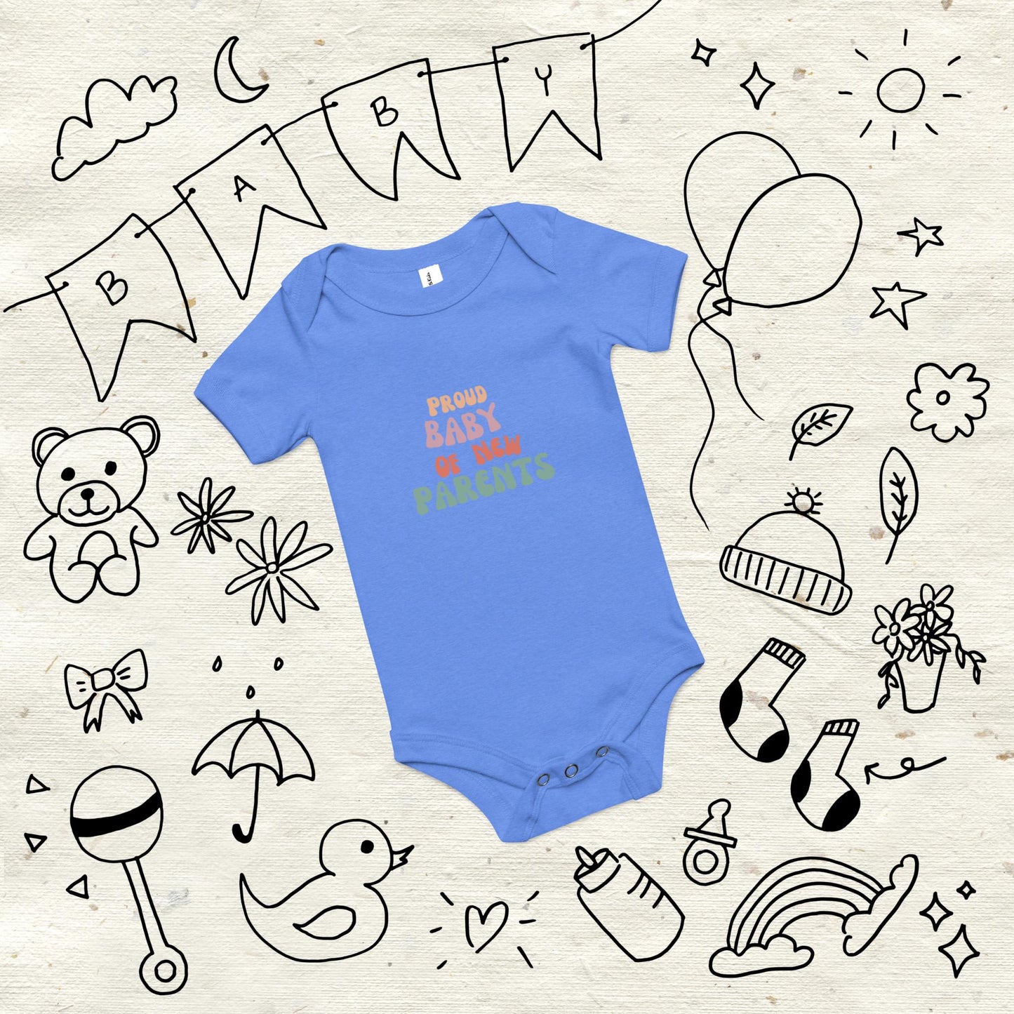 Proud Baby of New Parents Turquoise Baby Short Sleeve One Piece