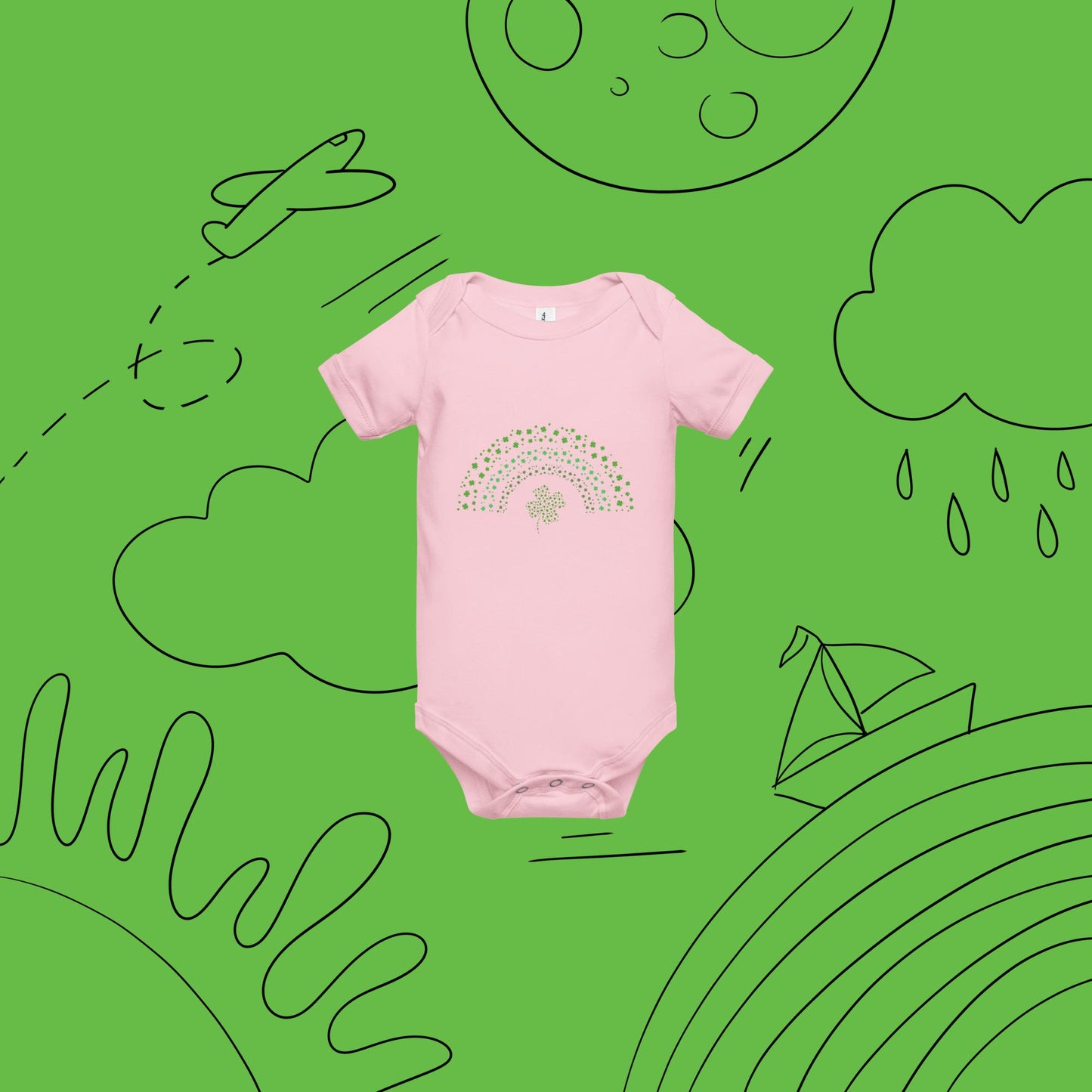 St Patrick’s Day Clover Rainbow Green Baby Short Sleeve One Piece