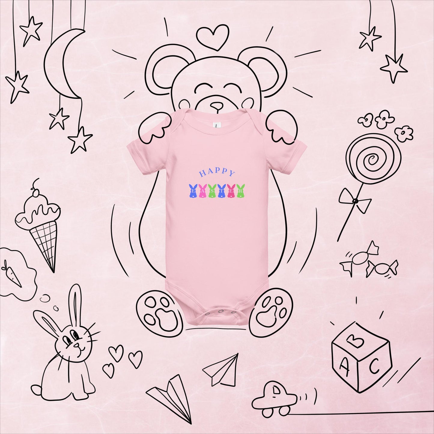 Happy Easter Six Bunnies Baby Short Sleeve One Piece