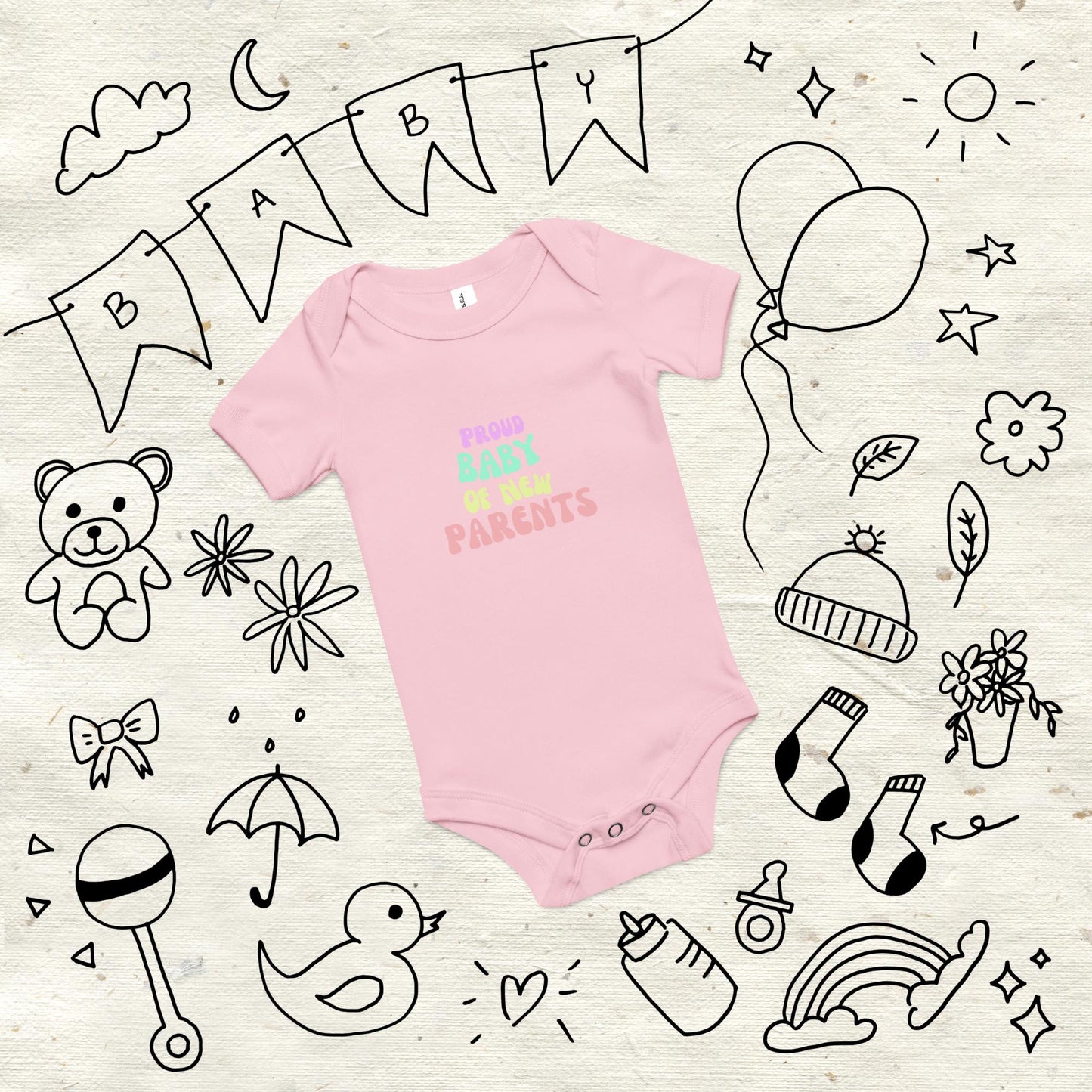 Proud Baby of New Parents Pink Baby Short Sleeve One Piece