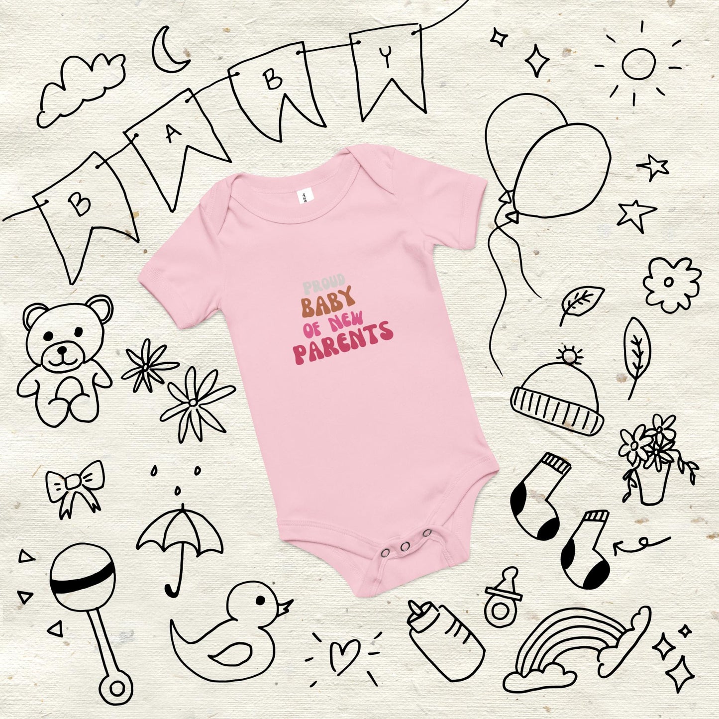 Proud Baby of New Parents Pink Short Sleeve One Piece